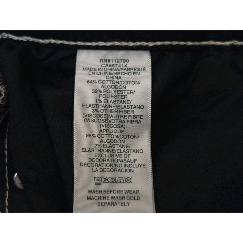 True Religion Jeans Mens 34 Geno Relaxed Slim Stretch Black /w Blue Stitching